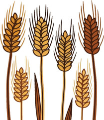 Watercolor painting of golden wheat stalks against a clean white background artistic illustration