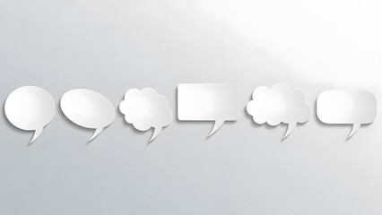 Collection of blank white speech bubbles floating in a minimalist composition