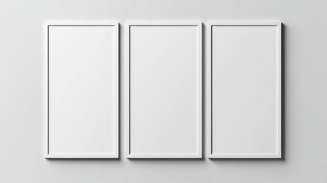 White minimal three vertical frame mockup with soft shadow and clean wall