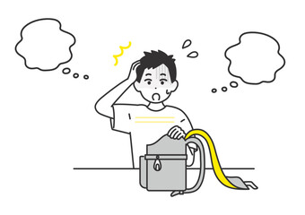 翌日の持ち物を忘れてしまい 困っている男の子のイメージイラスト