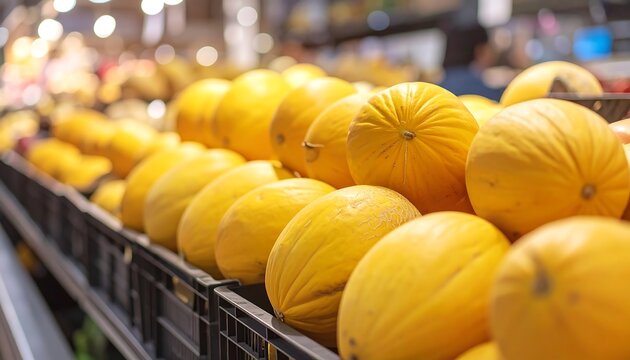 Fresh yellow melons in market