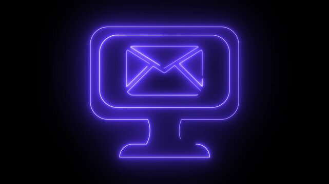 Neon light effect animation of a mail envelope icon on a computer monitor