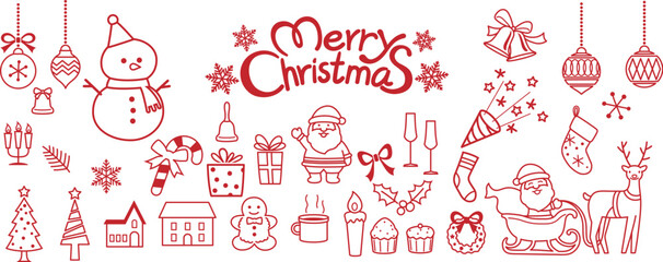 Obraz premium Merry christmas vector holiday collection, xmas december celebration graphic elements, new year traditional decoration set