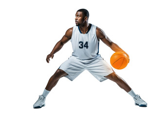Basketball player dribbling isolated on transparent background