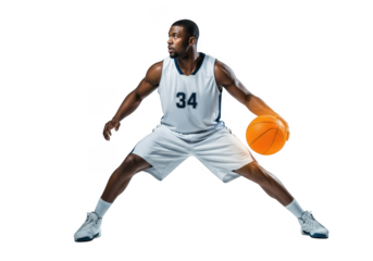 Basketball player dribbling isolated on transparent background