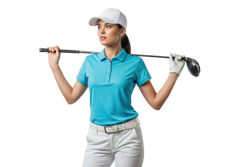 Woman golfer with club isolated on transparent background