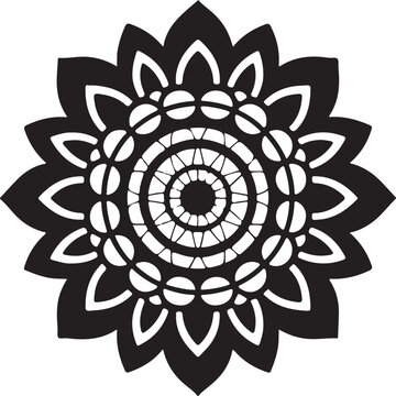 Abstract floral vector art illustration featuring a round lace ornamental mandala design with a vintage ethnic black texture pattern