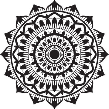 Abstract floral vector art illustration featuring a round lace ornamental mandala design with a vintage ethnic black texture pattern