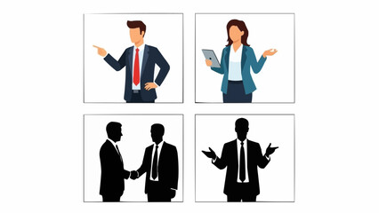 Diverse Business Professionals in Various Poses and Interactions.