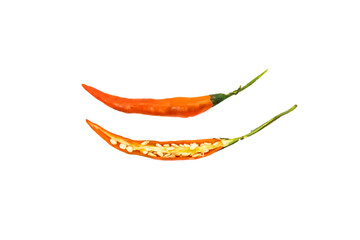 Red Chili Peppers: Whole and Sliced on Transparent Background.