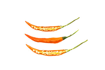 Sliced Red Chili Peppers with Seeds on Transparent Background.