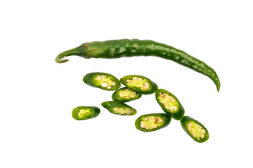 Organic Chili Seeds for Chile Vegetable Growing: Sliced Green Chili Pepper Benefits, Varieties, and Uses in Cooking on Transparent Background.