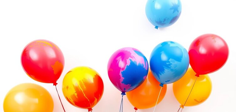 Vibrant, colorful painted balloons against a stark white background,  balloons,  background image - Powered by Adobe