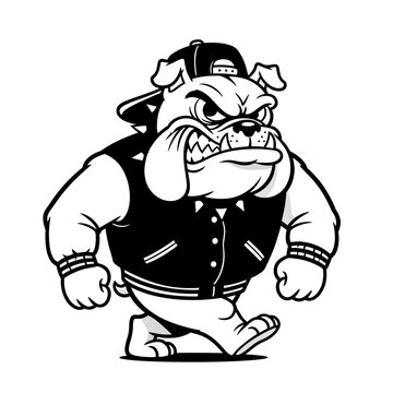 Angry bulldog gangster illustration wearing cap jacket. Vector illustration.