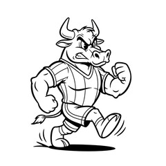 Fototapeta premium Cartoon Bull Mascot Running Pose for Sports Theme.