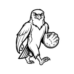 Cartoon eagle holding baseball in claw.