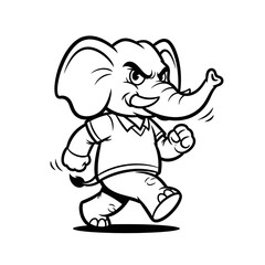 Cartoon Elephant Walking With Determined Gait.