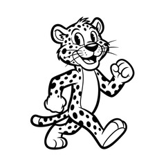 Cheerful Cartoon Cheetah Walking Pose Illustration Style. © Hakagraph