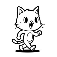 cheerful cartoon white cat character walking pose.