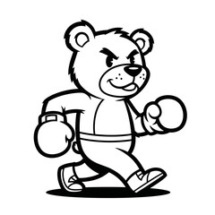 Energetic cartoon bear boxer walking forward.