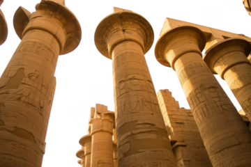 Ancient Egyptian temple pillars with hieroglyphics isolated on a transparent background 1
