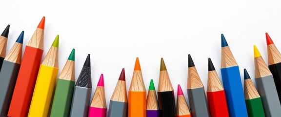 Fototapeta premium Close-up shot of various colorful vector marker pen nibs on white background, macro, drawing tools