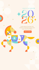 Happy new year 2026 celebration instagram and facebook story post design template with zodiac horse