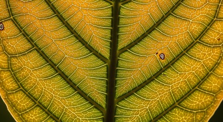 Close-up of a vibrant yellow-green leaf showing intricate vein patterns and cellular structure