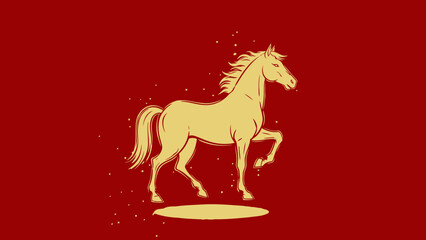 Fototapeta premium Golden horse illustration powerful and majestic animal silhouette on a red background symbolizing strength and freedom for graphic design