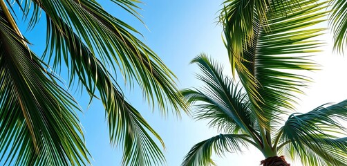 Fototapeta premium Graceful Fiji fan palm leaves against a clear sky, frond, natural