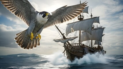 Peregrine Falcon and Spanish Galleon