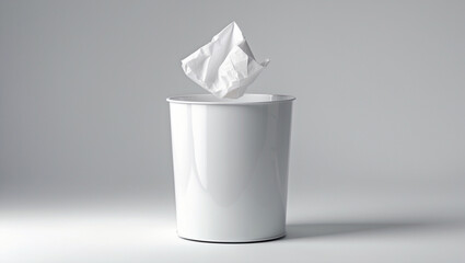 crumpled paper flying to the wastepaper basket isolated on white background
