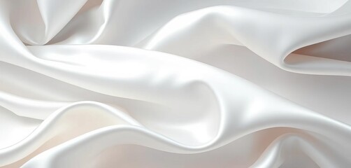 Obraz premium Luxurious, smooth white satin fabric, elegant folds and ripples, smooth, textile