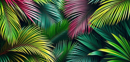 Obraz premium Tropical palm leaves create a lush, vibrant frame, background, leaf frame