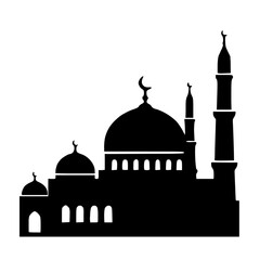 Black Mosque Silhouette Icon with Dome and Minaret