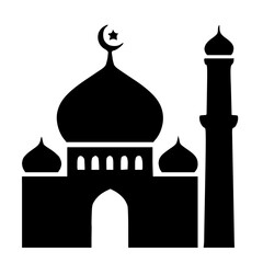 Black Mosque Silhouette Icon with Crescent Moon and Star Symbol