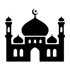 Black Mosque Silhouette Icon with Crescent and Star Symbol