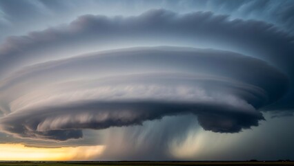 Fototapeta premium Dramatic Supercell Thunderstorm Cloud Formation with Rain Shaft and Dark Sky.