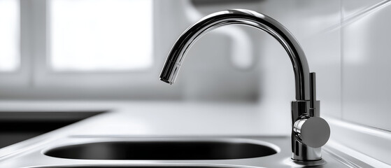 A modern kitchen sink with a sleek chrome faucet that highlights contemporary design and functionality in home interiors.
