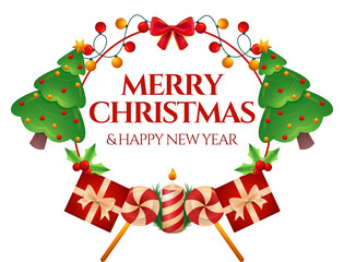 Colorful Festive Wreath Christmas and Happy New Year Greeting Holiday Celebration