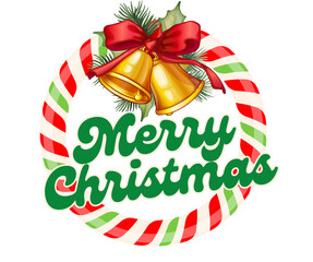 Festive Christmas Candy Cane Wreath with Golden Bells and Bow Illustration