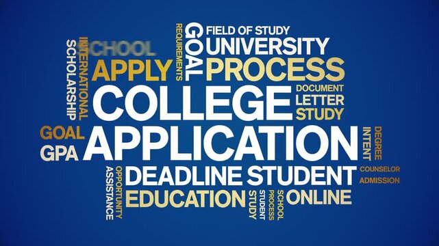 College Application animated word cloud-text design animation tag kinetic typography seamless loop.