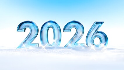 Crystal Number 2026 in Snow with Bright Winter Background