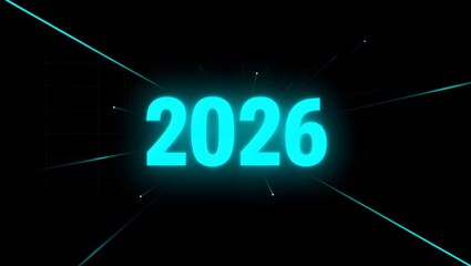 Bright Vibrant Neon Number 2026 Against Black Background