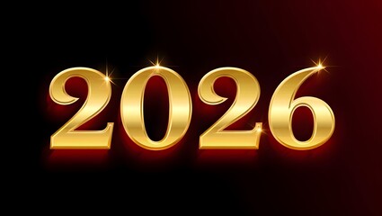 Shiny Golden Numbers Representing the Year 2026 on Dark Background