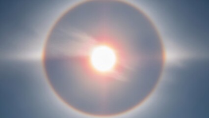 Sun halo phenomenon in the sky, a beautiful optical atmospheric event.