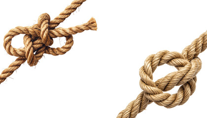 A close-up image of a rope with knots against a white background