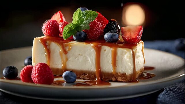 Caramel cheesecake close-up【4K】
