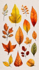 Obraz premium Watercolor Autumn Leaves Clipart Collection, Hand-Drawn Fall Foliage Illustrations