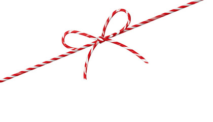 A red ribbon tied in a bow, a symbol of love on Valentine's Day, against a white background